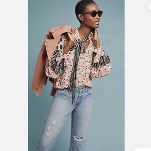 Anthropologie Bl-nk London Velia Tie Neck Blouse Size X-Large